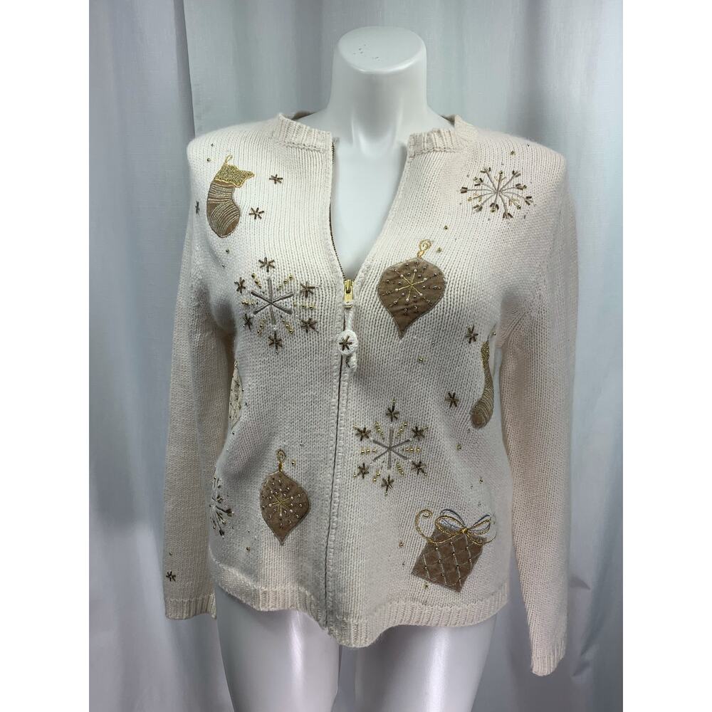 Croft & Barrow Sweater Winter Full Zip Ugly Christmas Sweater Angora Rab